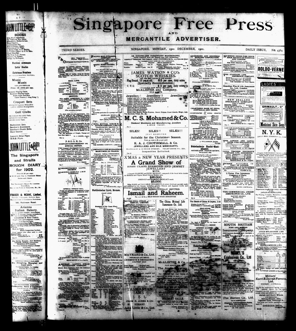 Miniature of Singapore Free Press and Mercantile Advertiser 23 December 1901