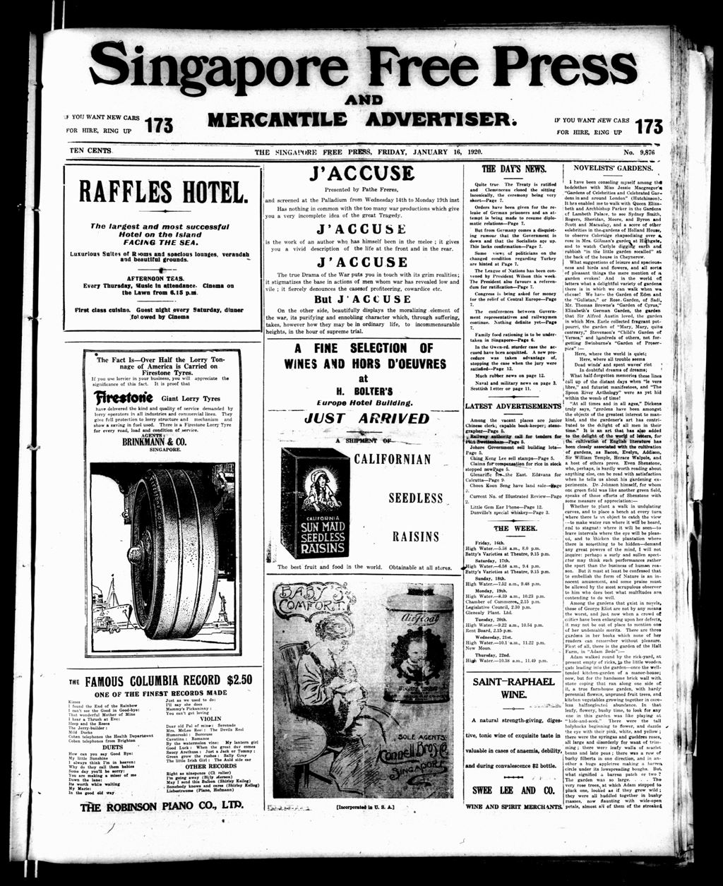 Miniature of Singapore Free Press and Mercantile Advertiser 16 January 1920