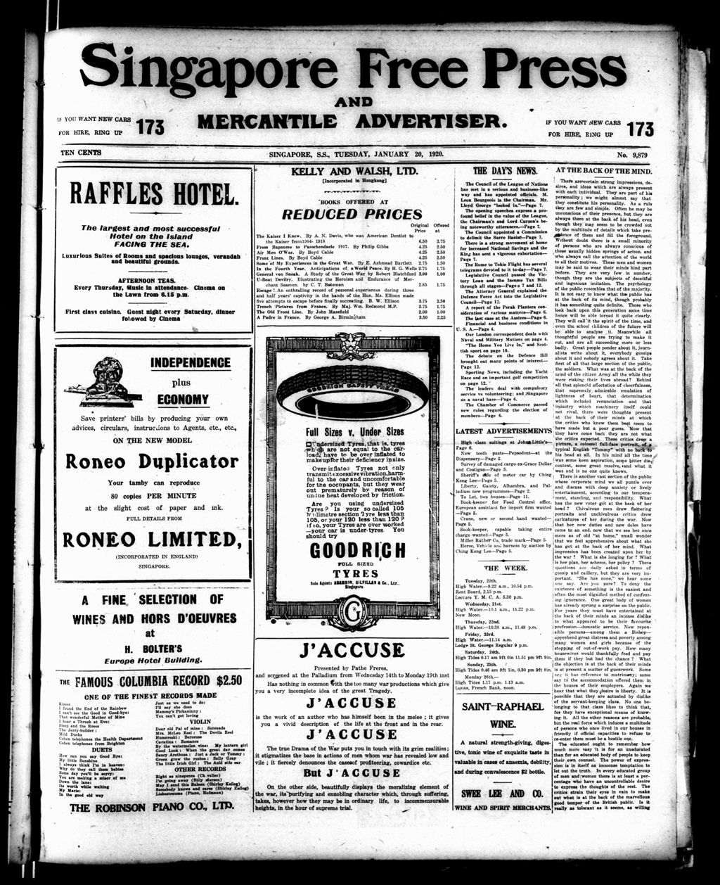 Miniature of Singapore Free Press and Mercantile Advertiser 20 January 1920