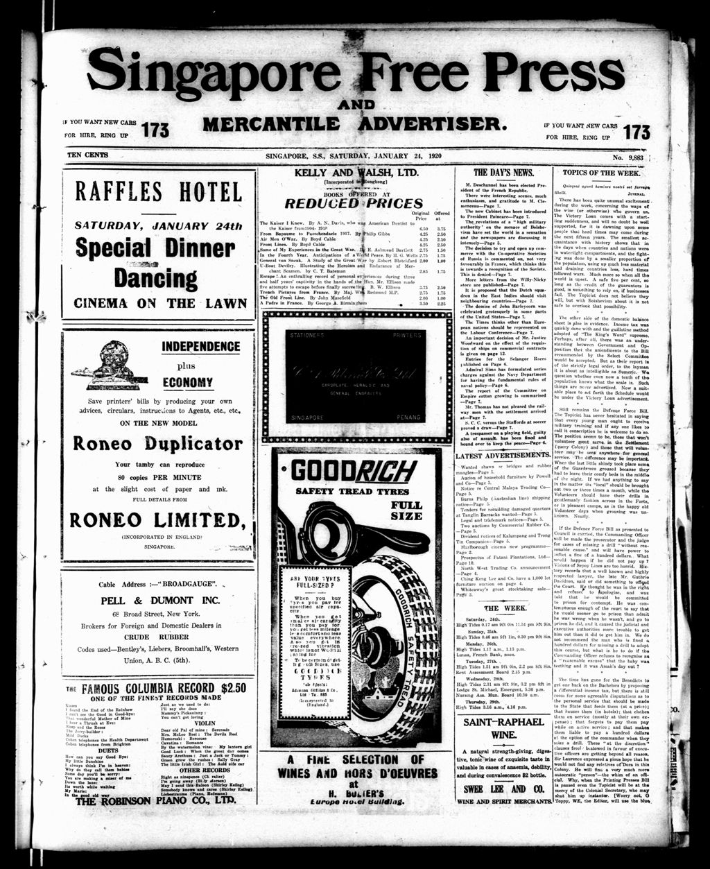 Miniature of Singapore Free Press and Mercantile Advertiser 24 January 1920