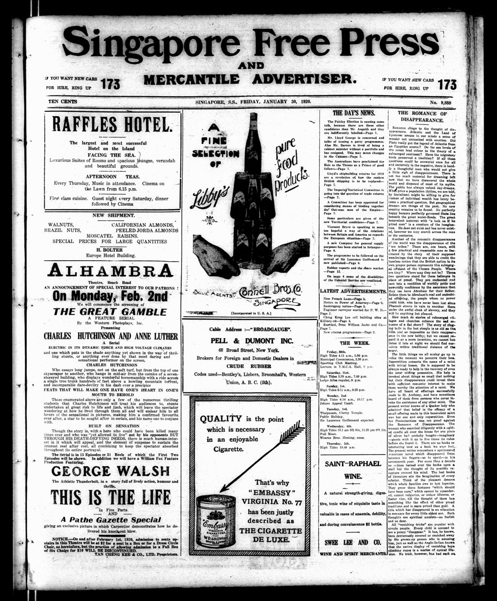 Miniature of Singapore Free Press and Mercantile Advertiser 30 January 1920