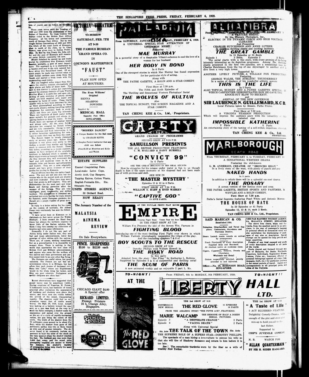 Miniature of Singapore Free Press and Mercantile Advertiser 06 February 1920