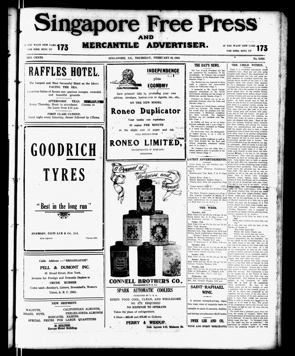 Miniature of Singapore Free Press and Mercantile Advertiser 26 February 1920