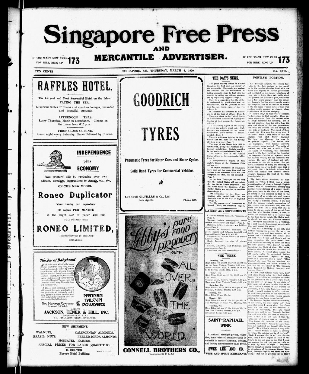 Miniature of Singapore Free Press and Mercantile Advertiser 04 March 1920