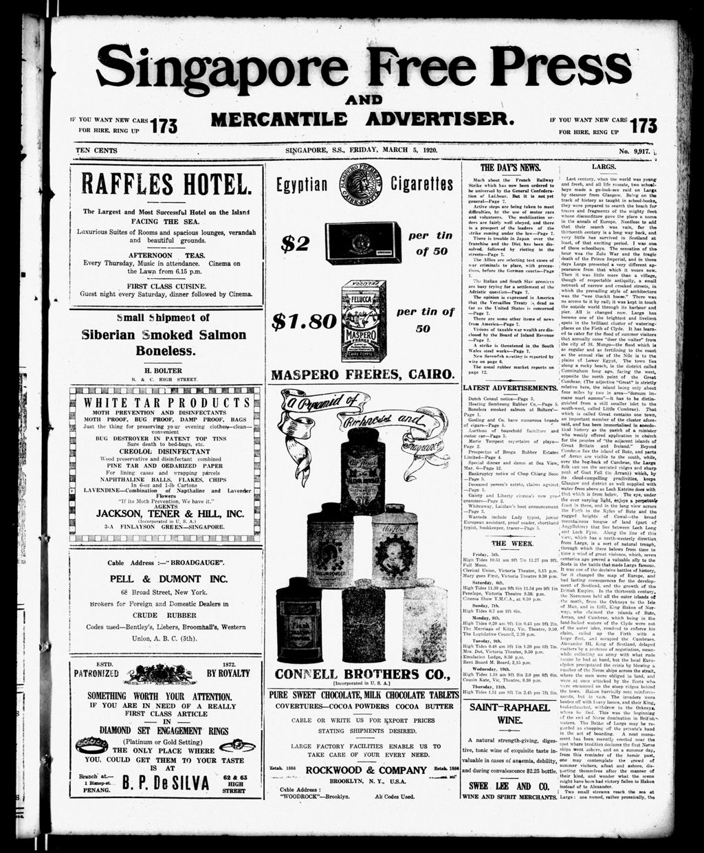 Miniature of Singapore Free Press and Mercantile Advertiser 05 March 1920