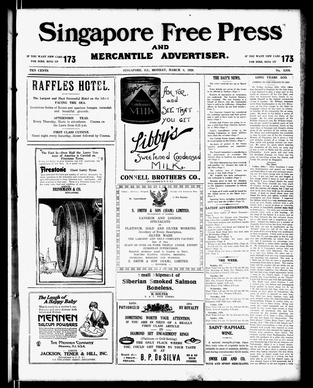 Miniature of Singapore Free Press and Mercantile Advertiser 08 March 1920