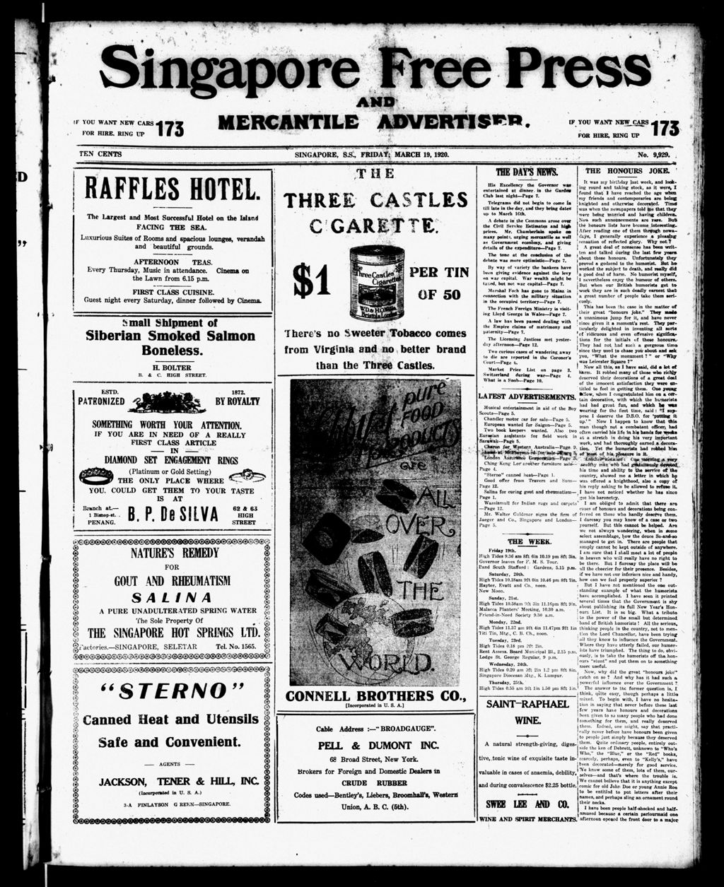 Miniature of Singapore Free Press and Mercantile Advertiser 19 March 1920