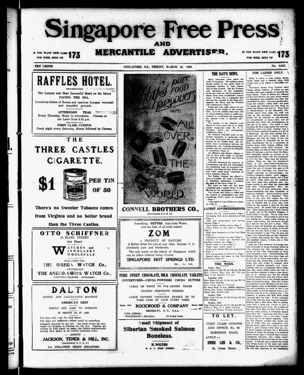 Miniature of Singapore Free Press and Mercantile Advertiser 26 March 1920