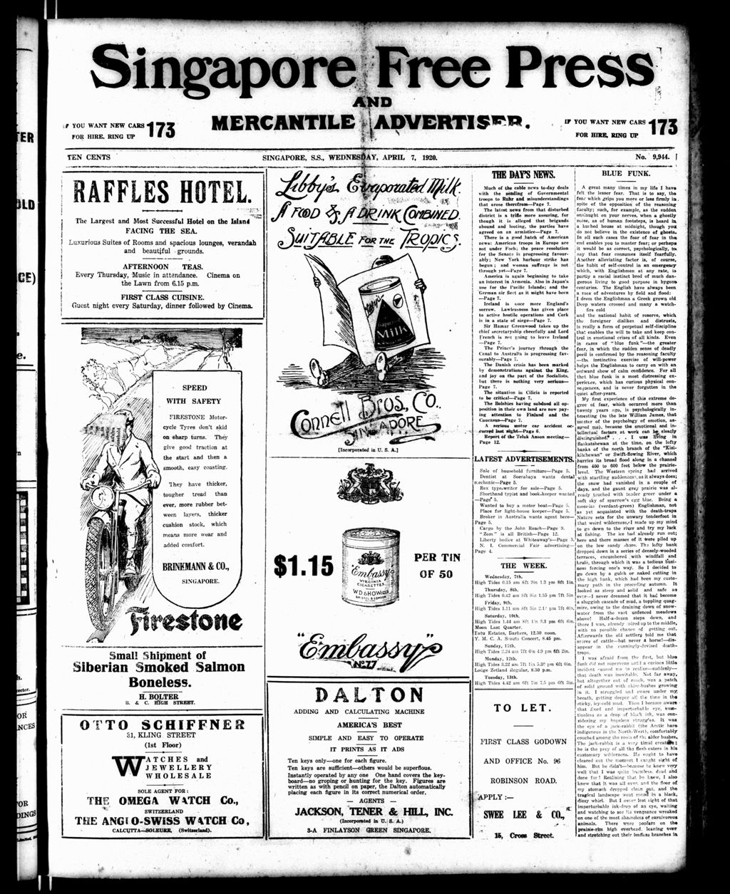 Miniature of Singapore Free Press and Mercantile Advertiser 07 April 1920