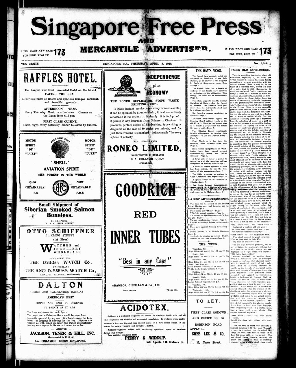 Miniature of Singapore Free Press and Mercantile Advertiser 08 April 1920