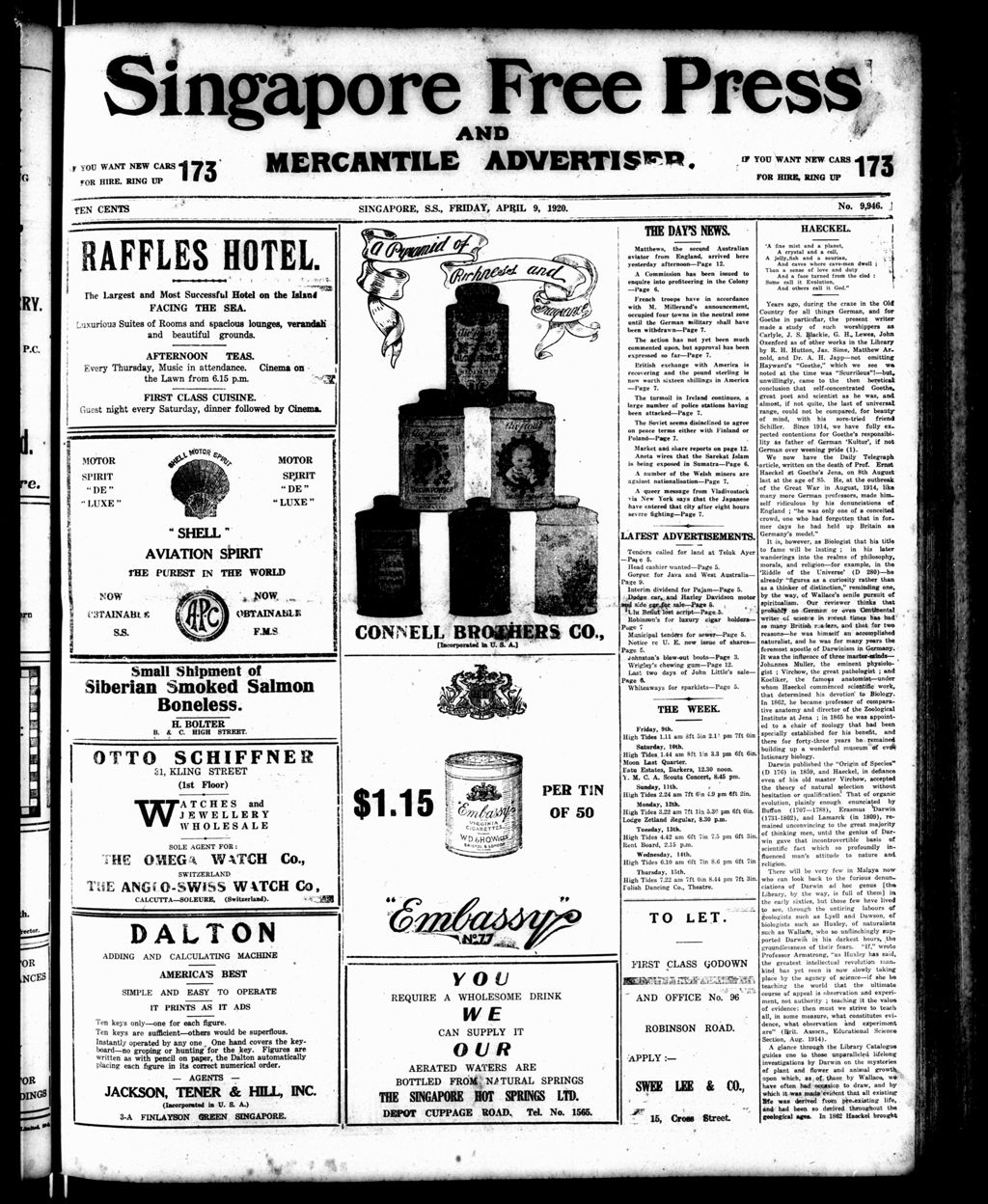 Miniature of Singapore Free Press and Mercantile Advertiser 09 April 1920