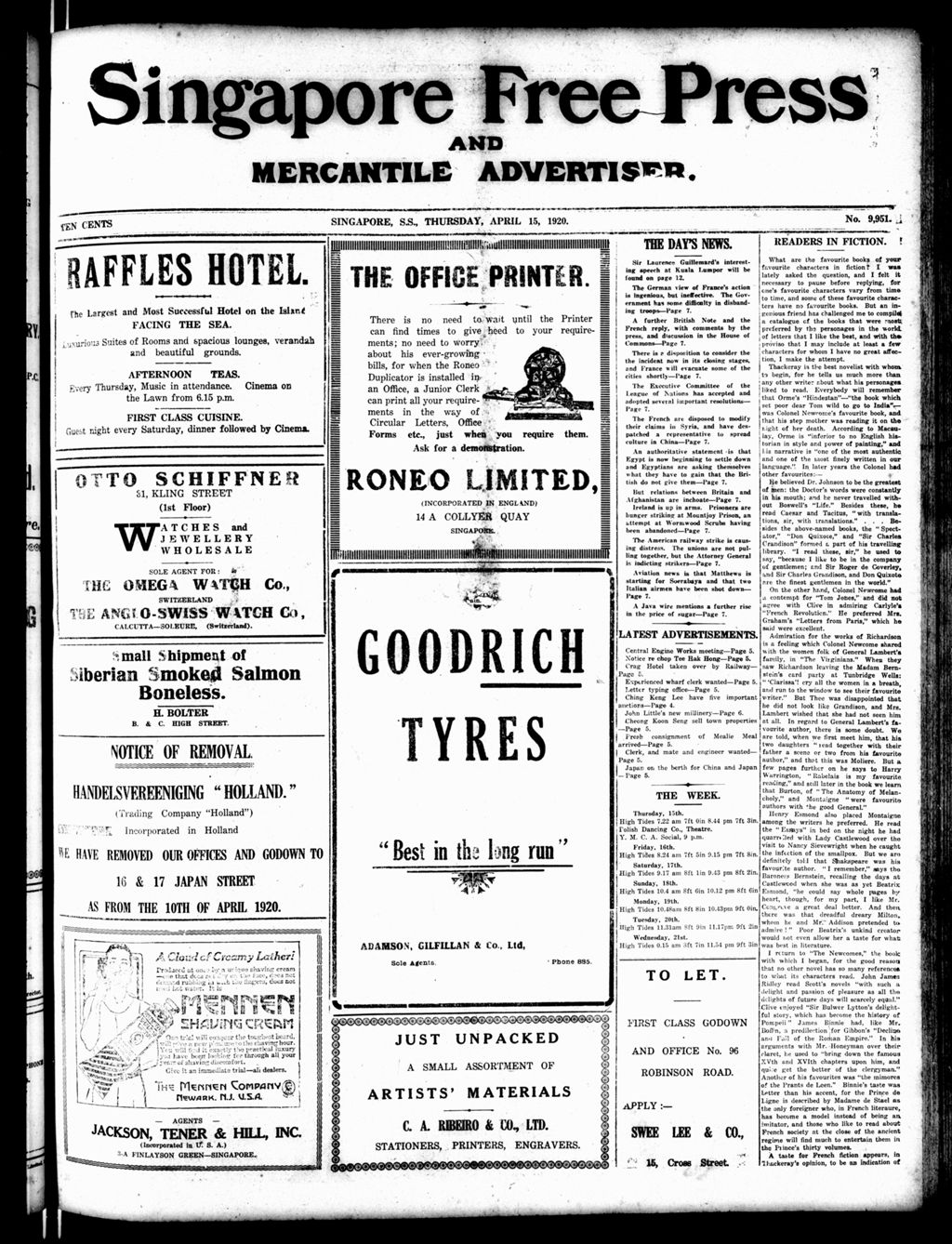 Miniature of Singapore Free Press and Mercantile Advertiser 15 April 1920