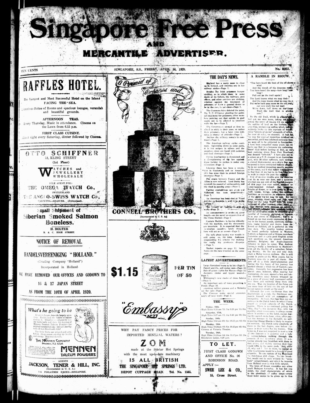 Miniature of Singapore Free Press and Mercantile Advertiser 16 April 1920