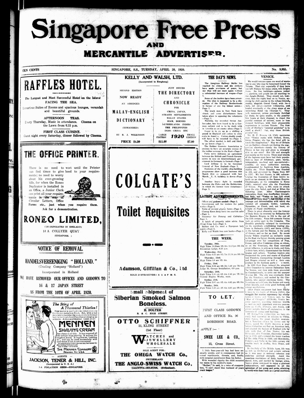 Miniature of Singapore Free Press and Mercantile Advertiser 20 April 1920