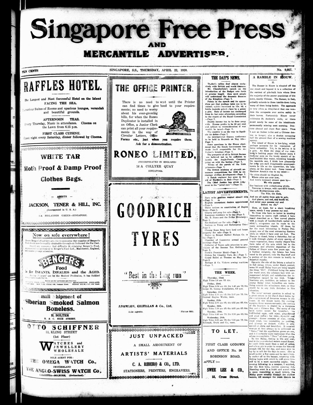 Miniature of Singapore Free Press and Mercantile Advertiser 22 April 1920