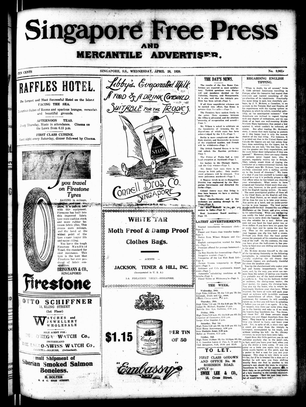 Miniature of Singapore Free Press and Mercantile Advertiser 28 April 1920