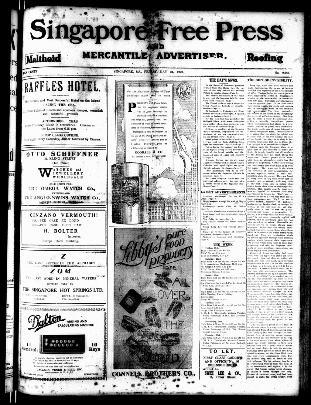 Miniature of Singapore Free Press and Mercantile Advertiser 21 May 1920