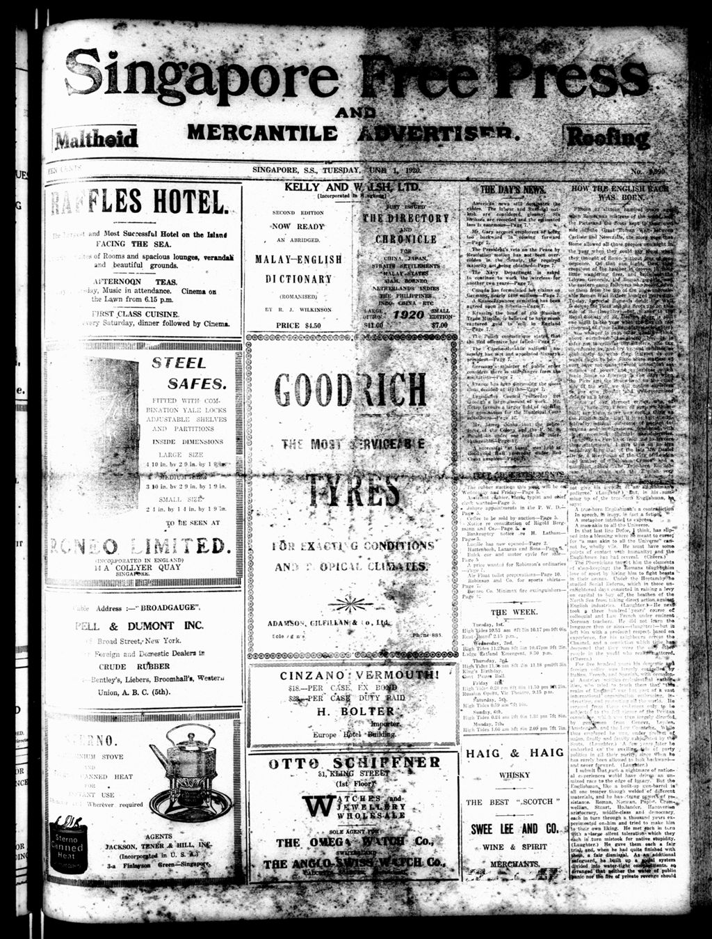 Miniature of Singapore Free Press and Mercantile Advertiser 01 June 1920