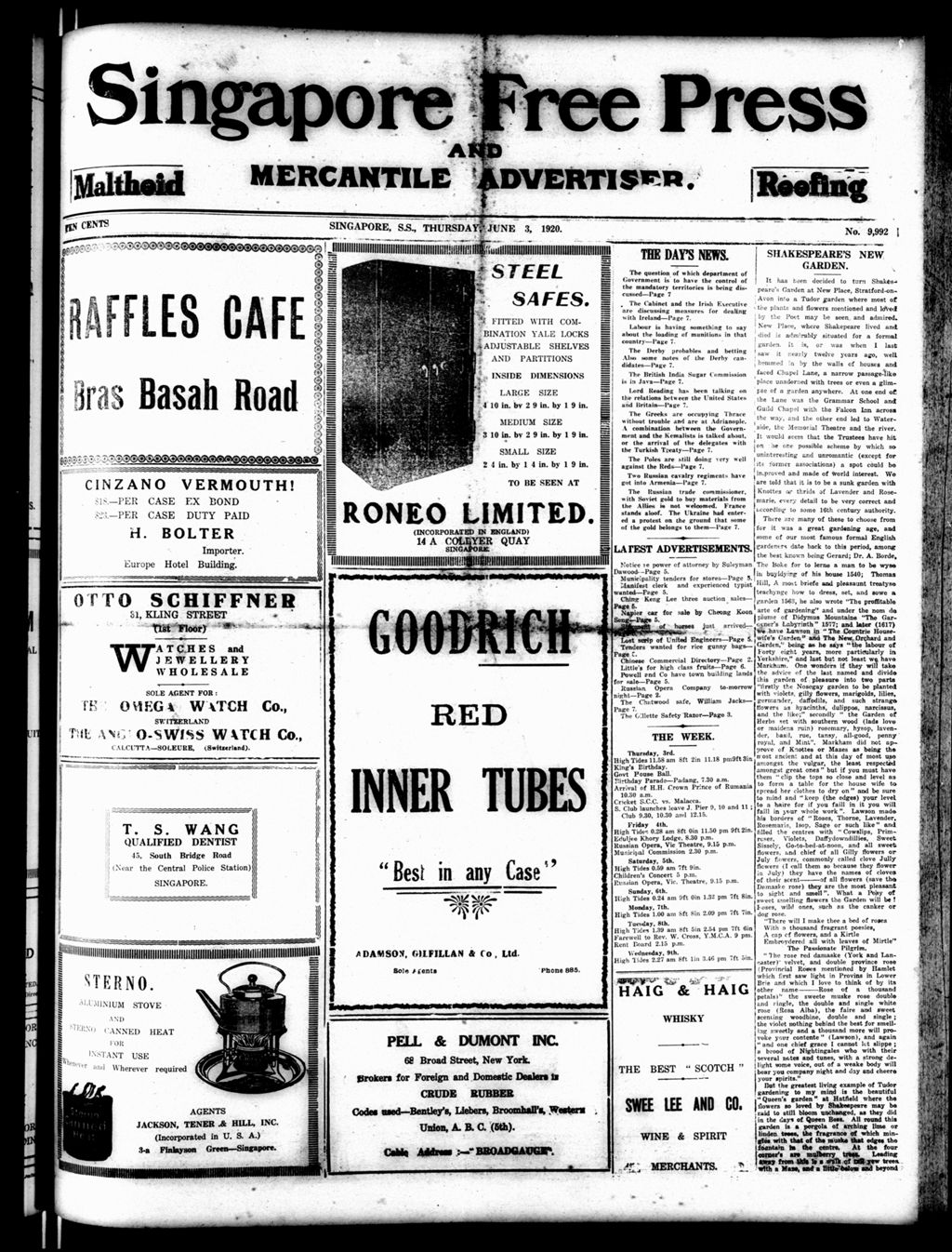 Miniature of Singapore Free Press and Mercantile Advertiser 03 June 1920