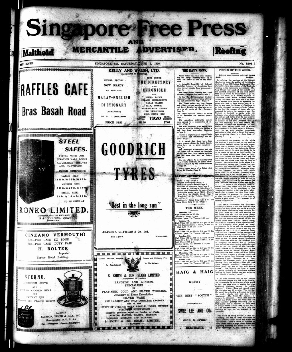 Miniature of Singapore Free Press and Mercantile Advertiser 05 June 1920