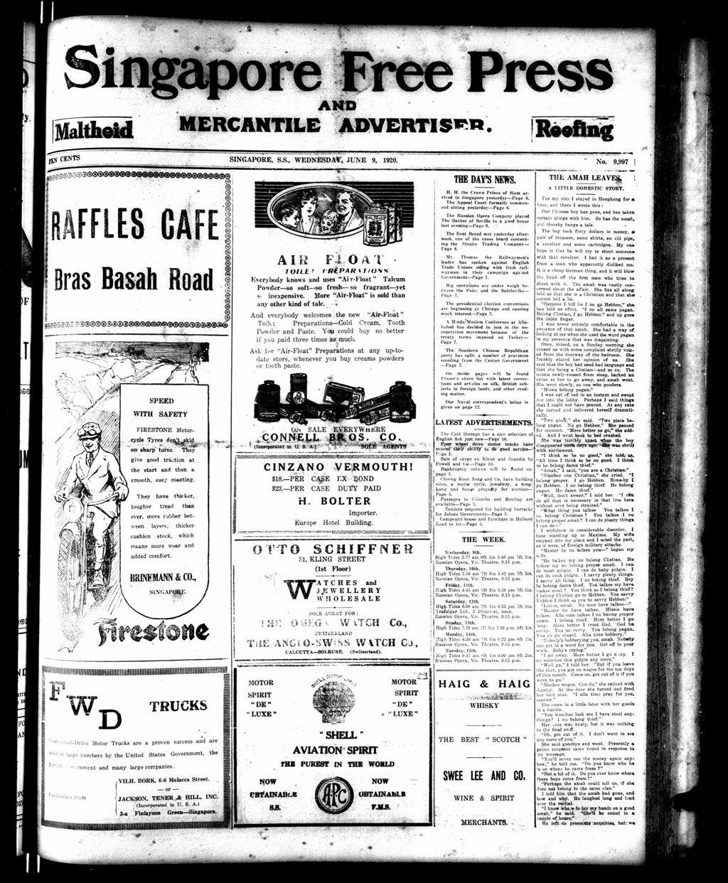 Miniature of Singapore Free Press and Mercantile Advertiser 09 June 1920