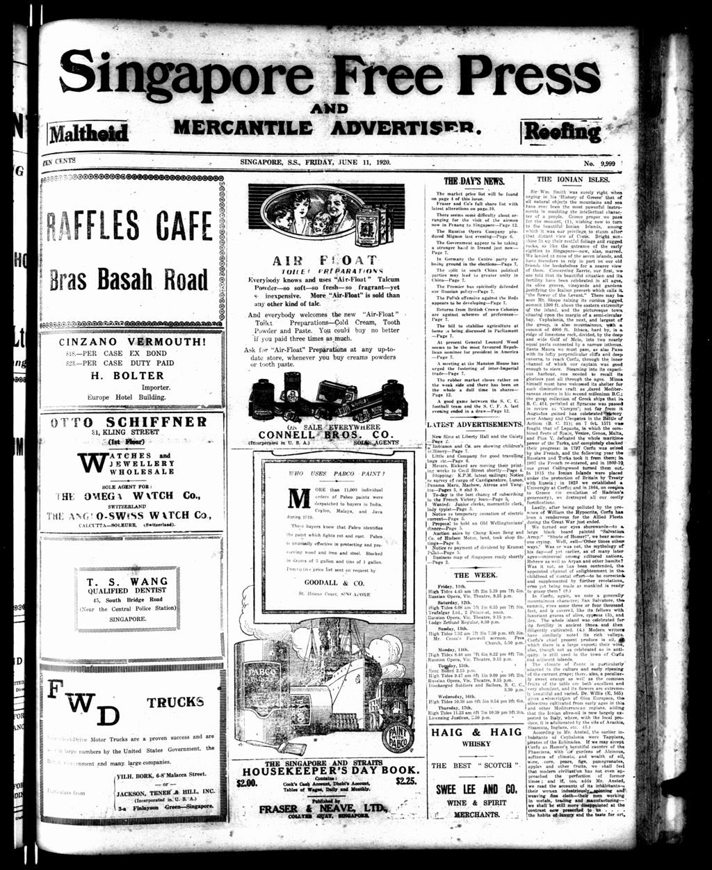 Miniature of Singapore Free Press and Mercantile Advertiser 11 June 1920