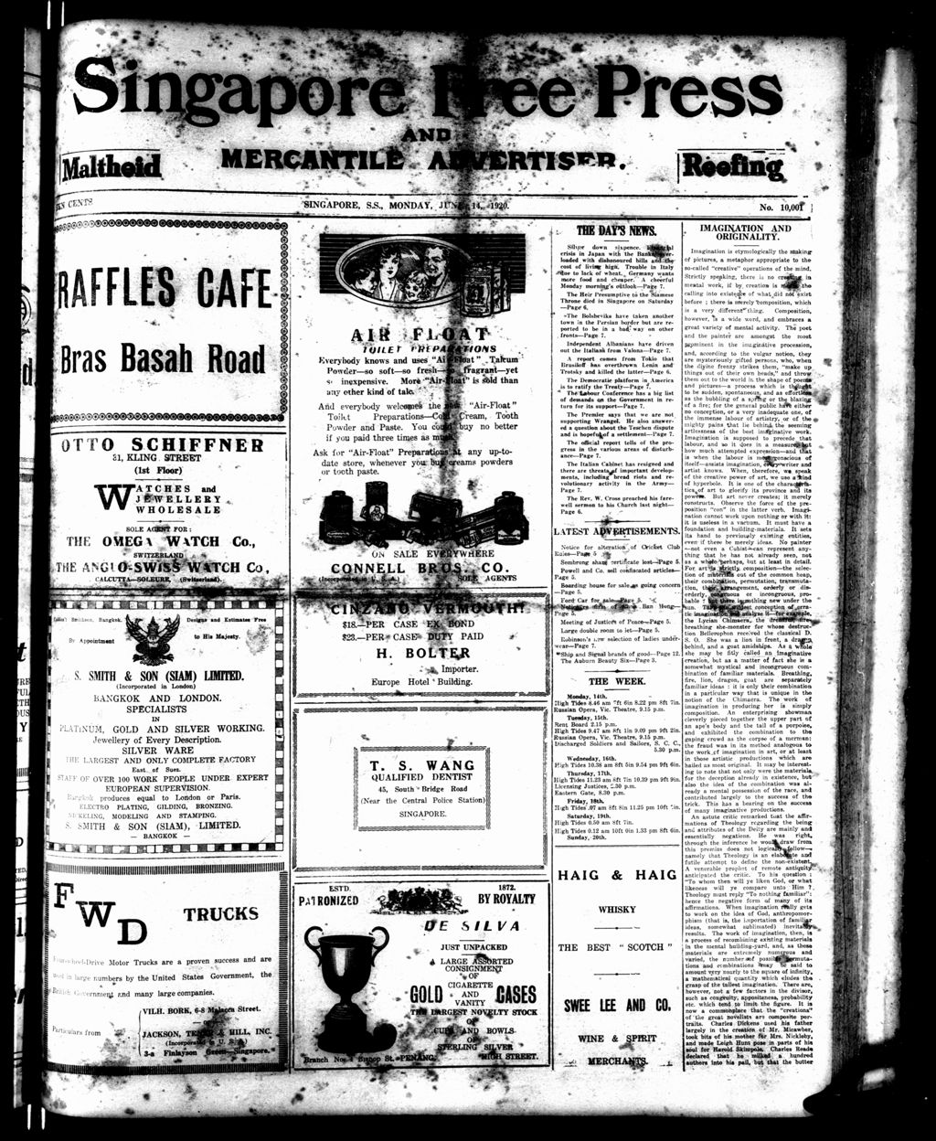 Miniature of Singapore Free Press and Mercantile Advertiser 14 June 1920