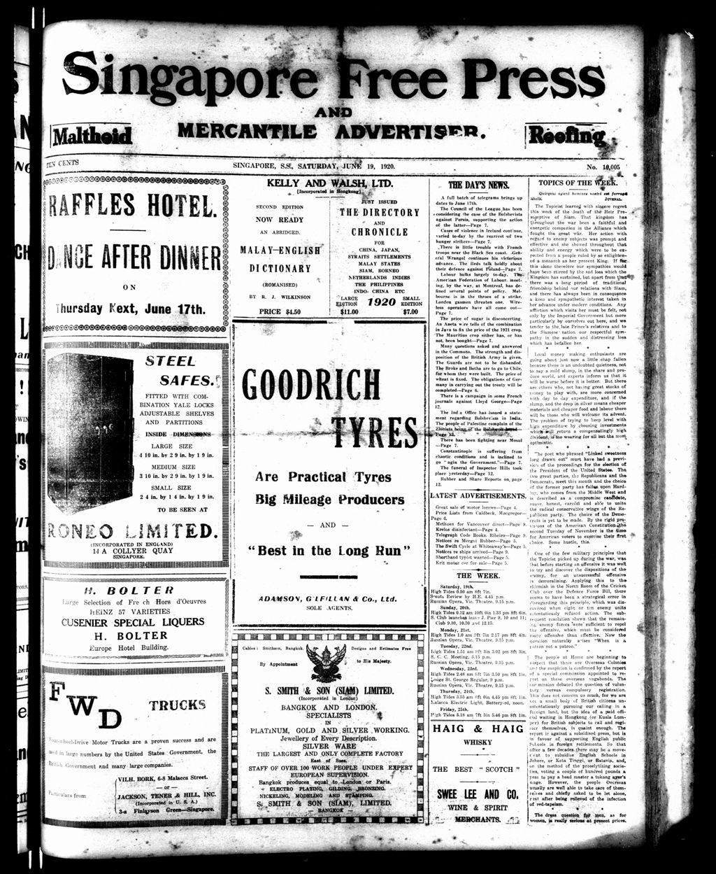 Miniature of Singapore Free Press and Mercantile Advertiser 19 June 1920