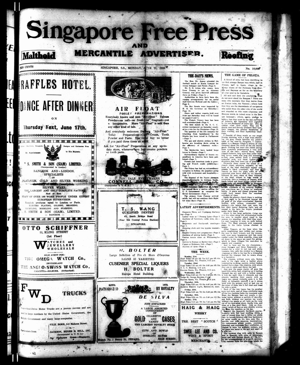 Miniature of Singapore Free Press and Mercantile Advertiser 21 June 1920