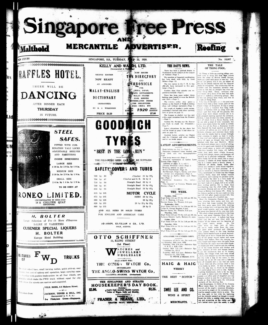 Miniature of Singapore Free Press and Mercantile Advertiser 22 June 1920