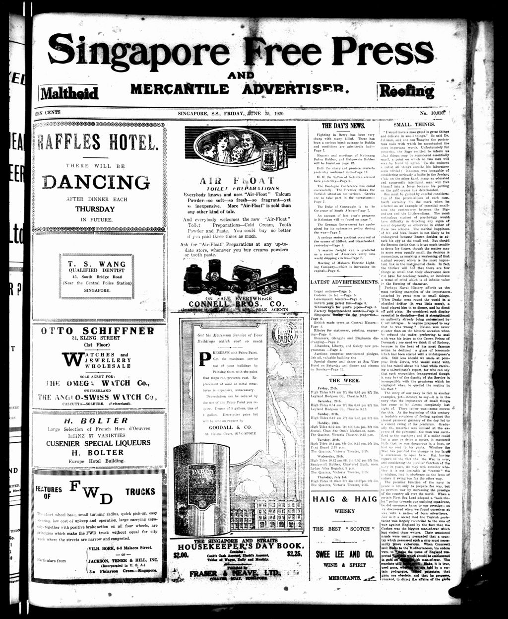 Miniature of Singapore Free Press and Mercantile Advertiser 25 June 1920