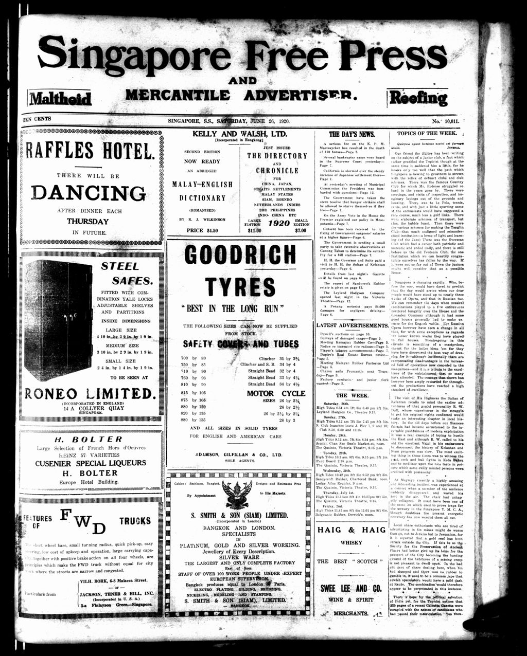 Miniature of Singapore Free Press and Mercantile Advertiser 26 June 1920