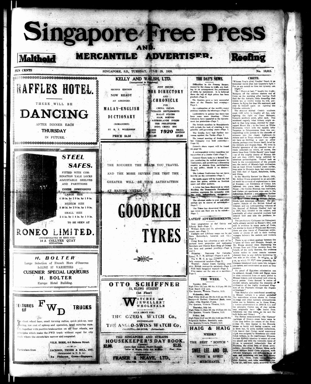 Miniature of Singapore Free Press and Mercantile Advertiser 29 June 1920