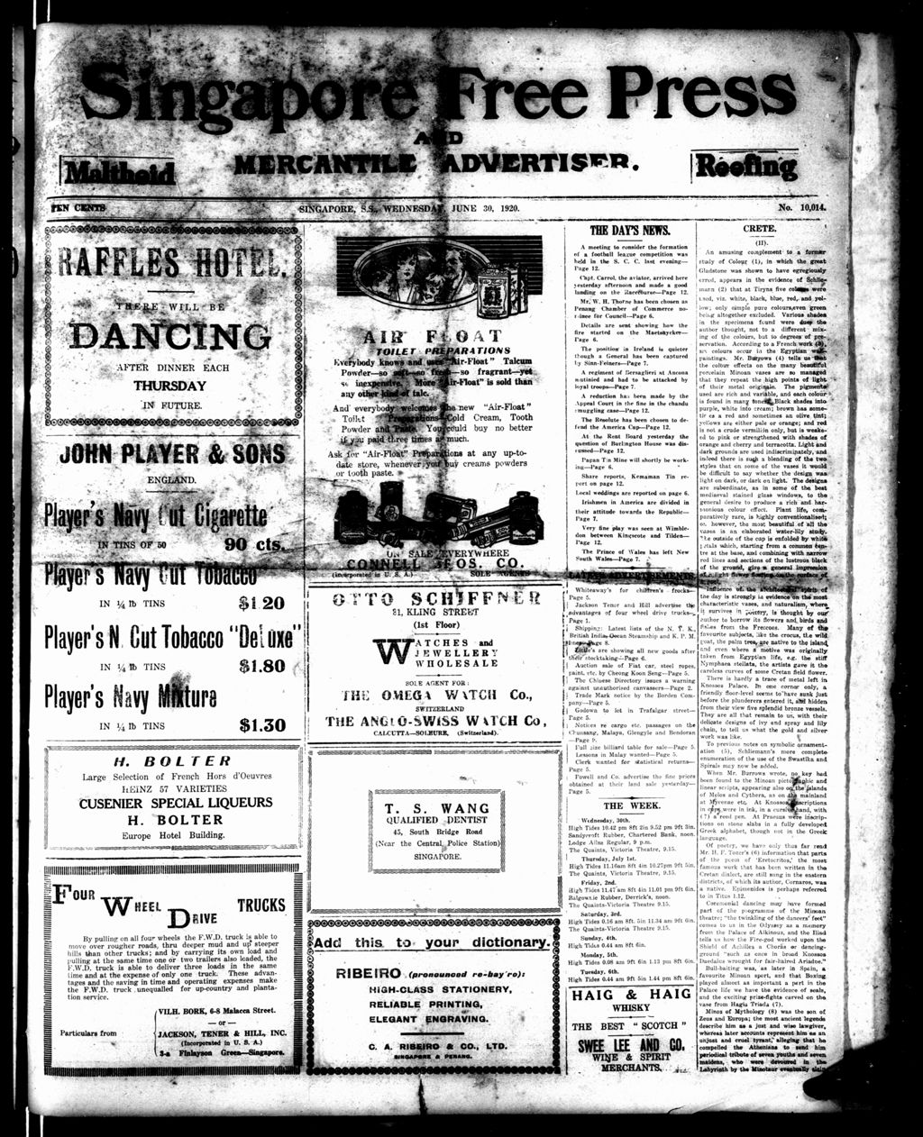 Miniature of Singapore Free Press and Mercantile Advertiser 30 June 1920