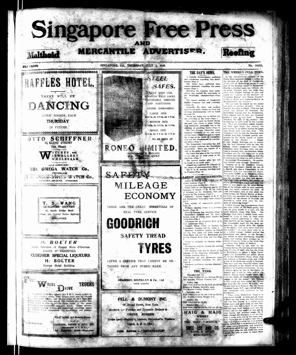 Miniature of Singapore Free Press and Mercantile Advertiser 01 July 1920