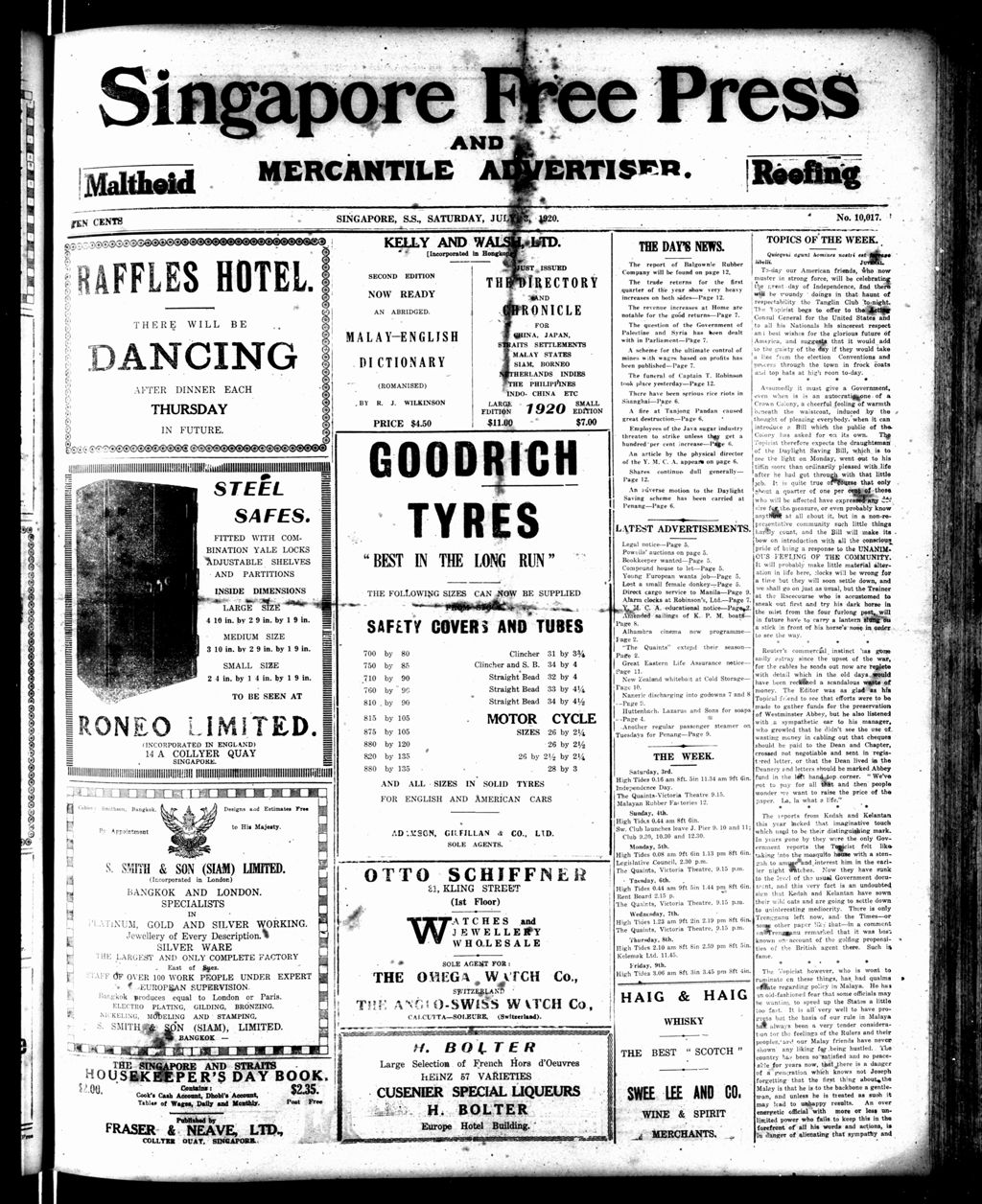 Miniature of Singapore Free Press and Mercantile Advertiser 03 July 1920