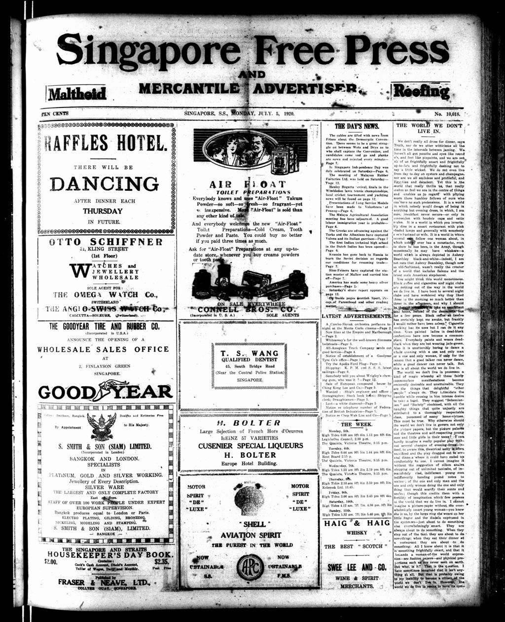 Miniature of Singapore Free Press and Mercantile Advertiser 05 July 1920