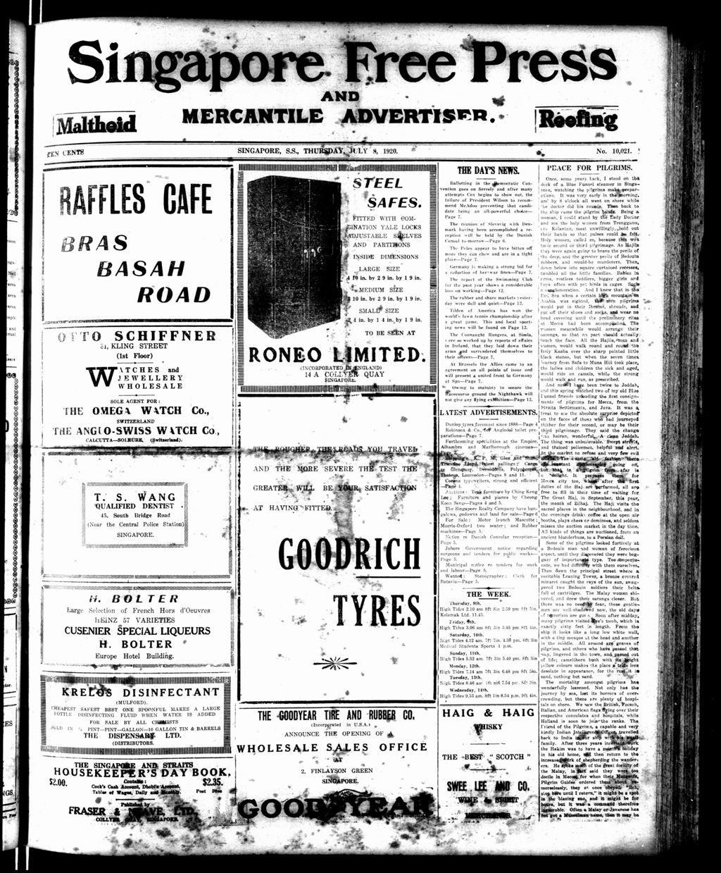 Miniature of Singapore Free Press and Mercantile Advertiser 08 July 1920