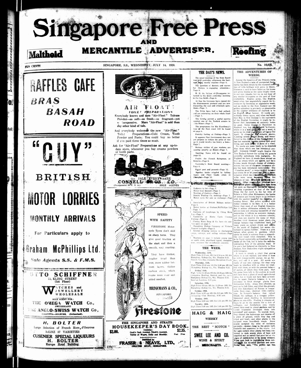 Miniature of Singapore Free Press and Mercantile Advertiser 14 July 1920