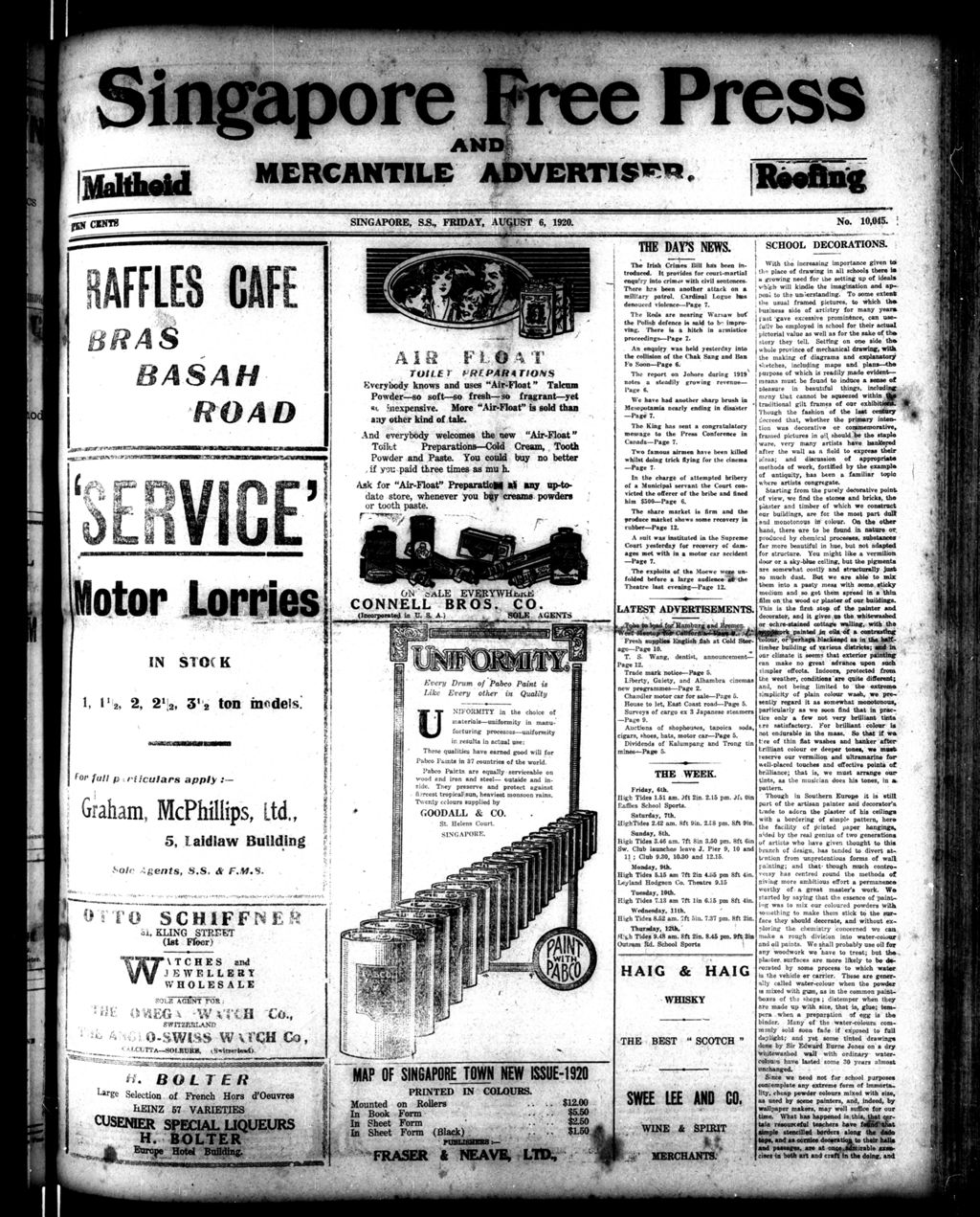 Miniature of Singapore Free Press and Mercantile Advertiser 06 August 1920