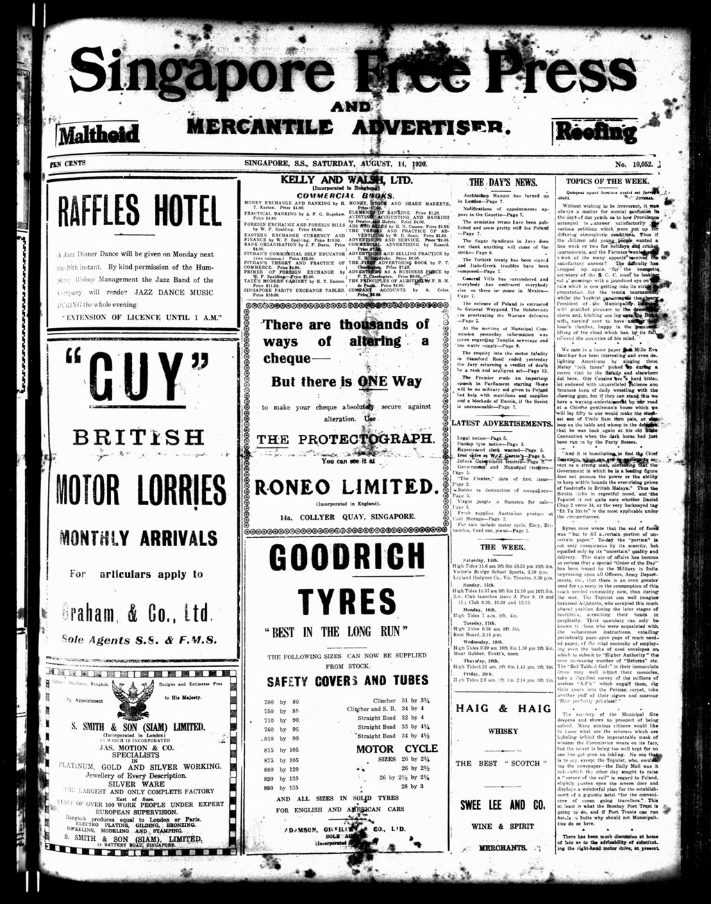 Miniature of Singapore Free Press and Mercantile Advertiser 14 August 1920