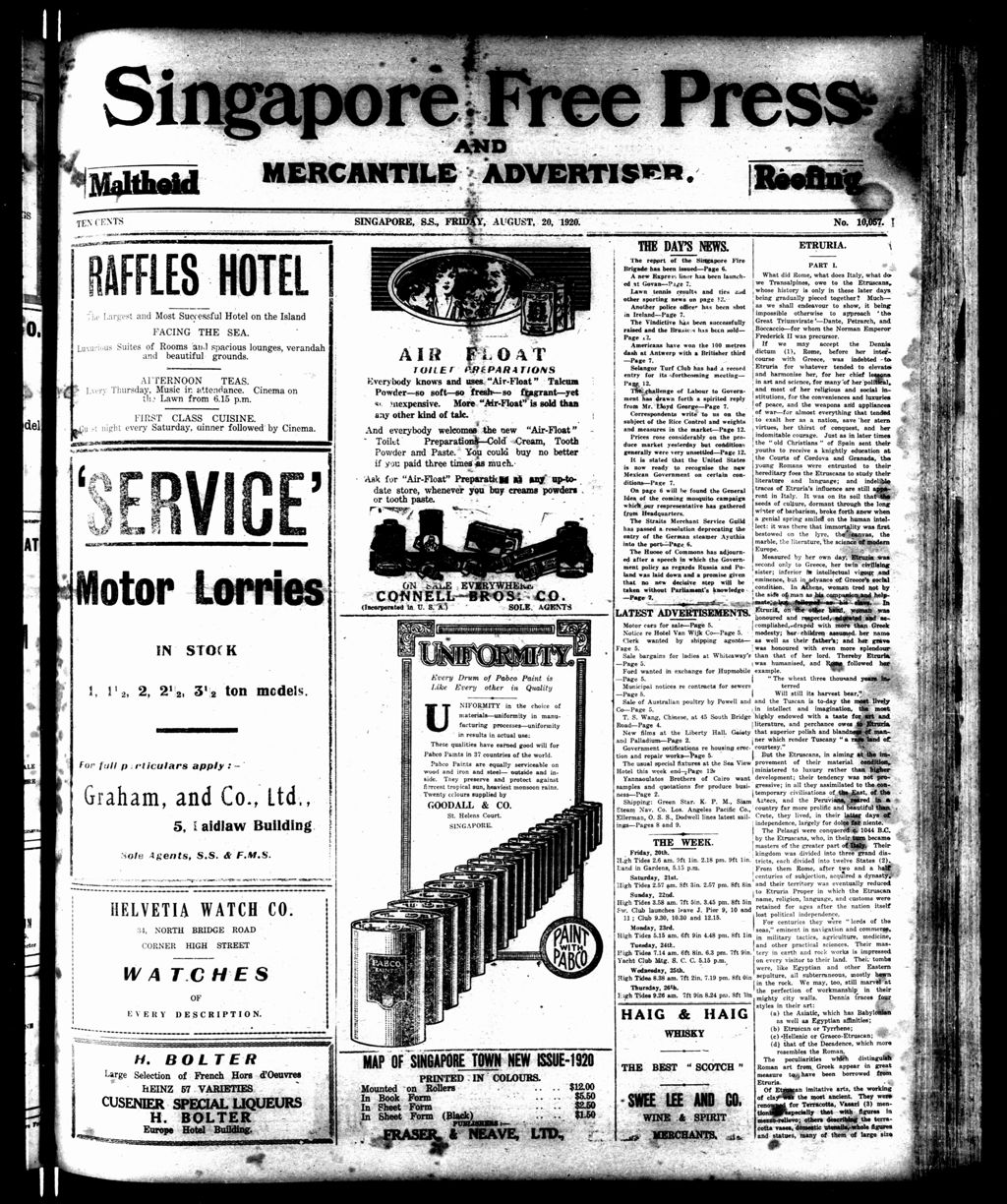 Miniature of Singapore Free Press and Mercantile Advertiser 20 August 1920