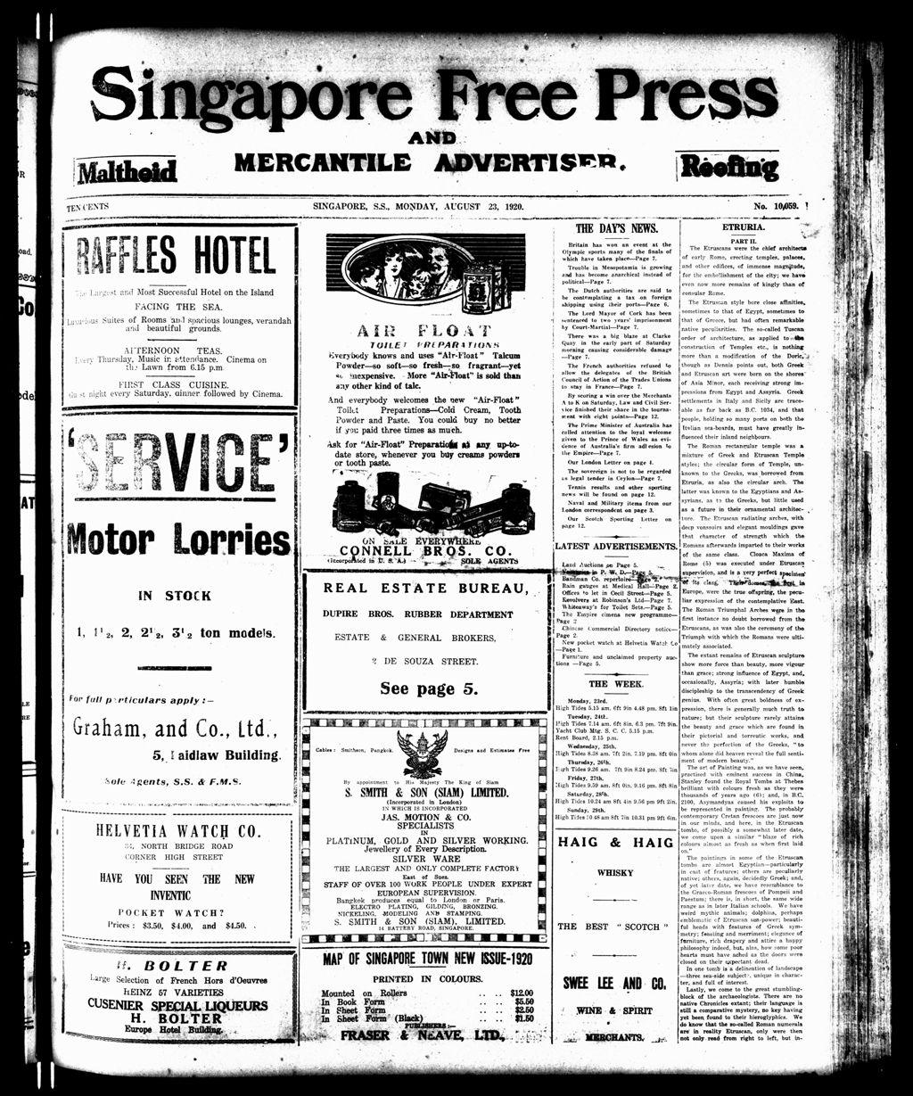 Miniature of Singapore Free Press and Mercantile Advertiser 23 August 1920