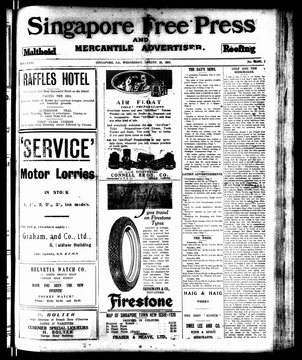 Miniature of Singapore Free Press and Mercantile Advertiser 25 August 1920