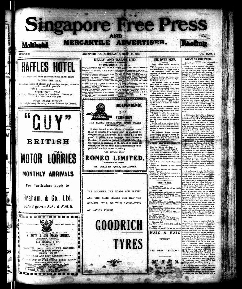 Miniature of Singapore Free Press and Mercantile Advertiser 28 August 1920