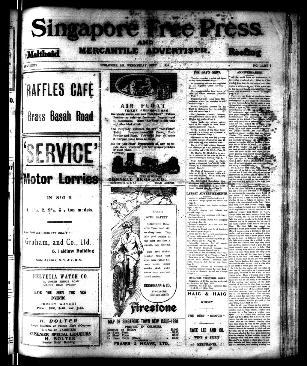 Miniature of Singapore Free Press and Mercantile Advertiser 01 September 1920