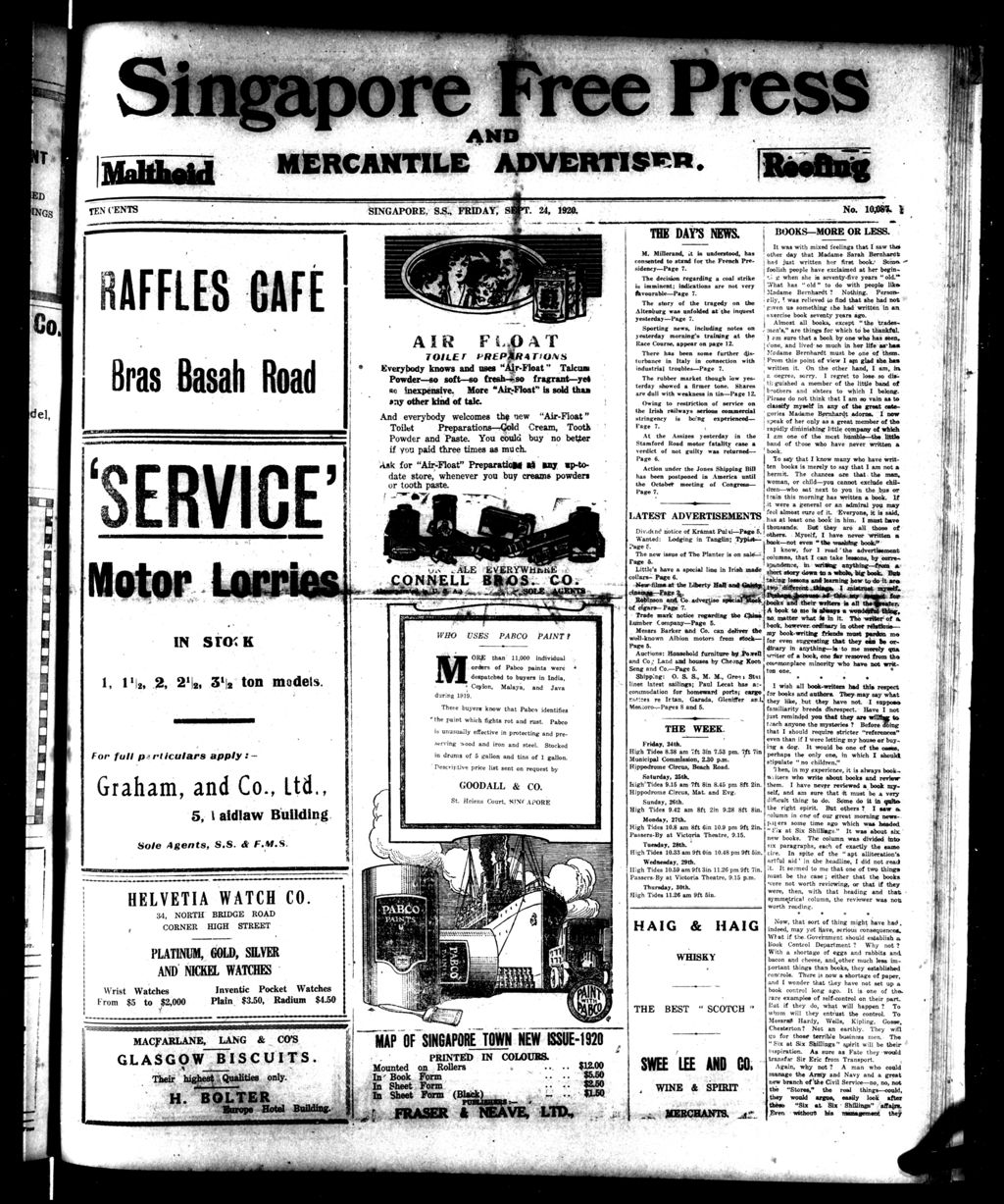 Miniature of Singapore Free Press and Mercantile Advertiser 24 September 1920