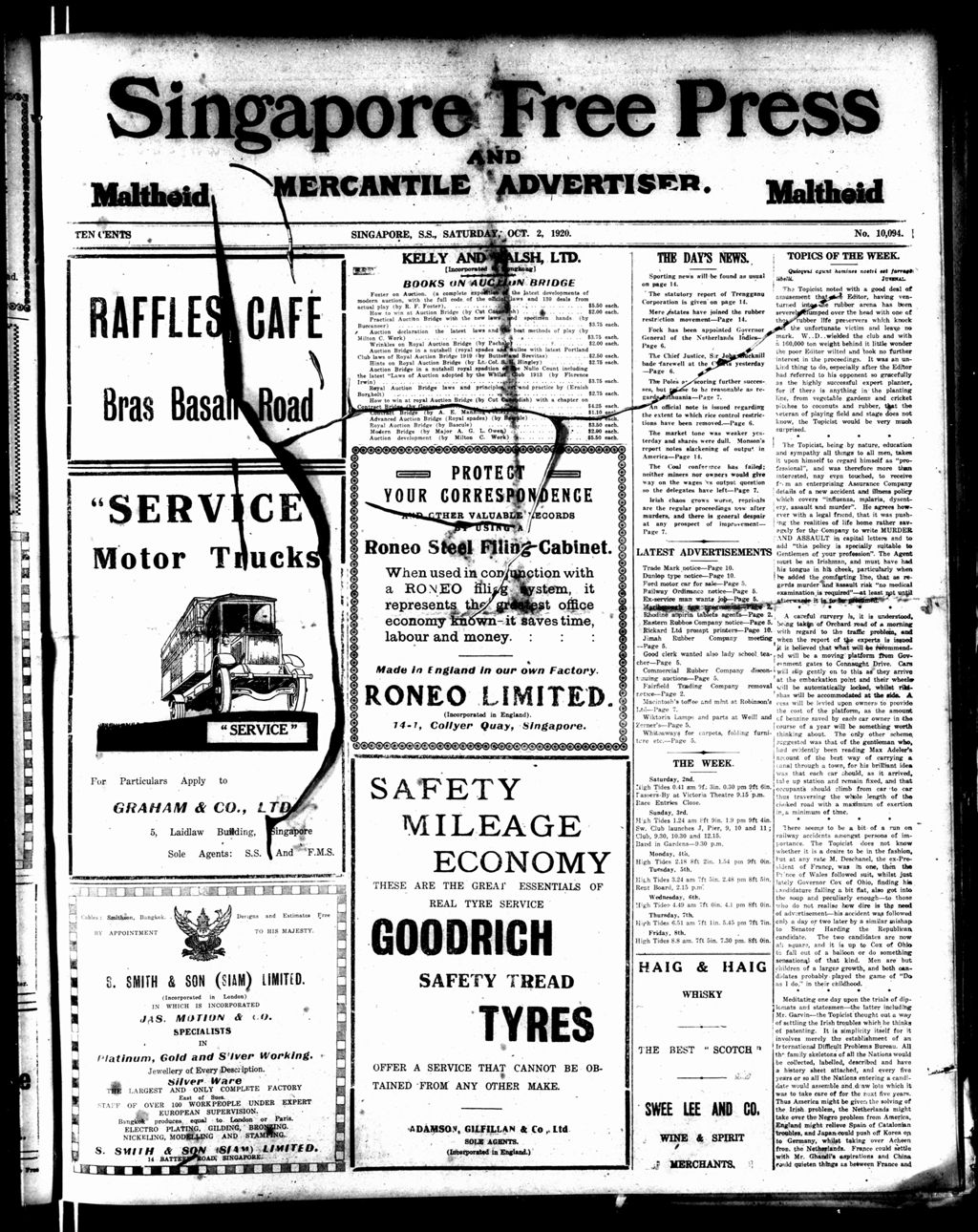 Miniature of Singapore Free Press and Mercantile Advertiser 02 October 1920