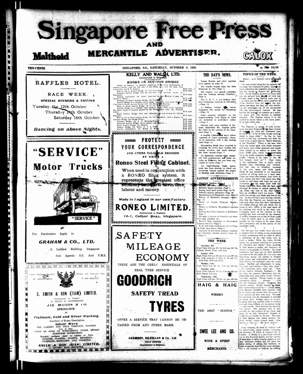 Miniature of Singapore Free Press and Mercantile Advertiser 09 October 1920