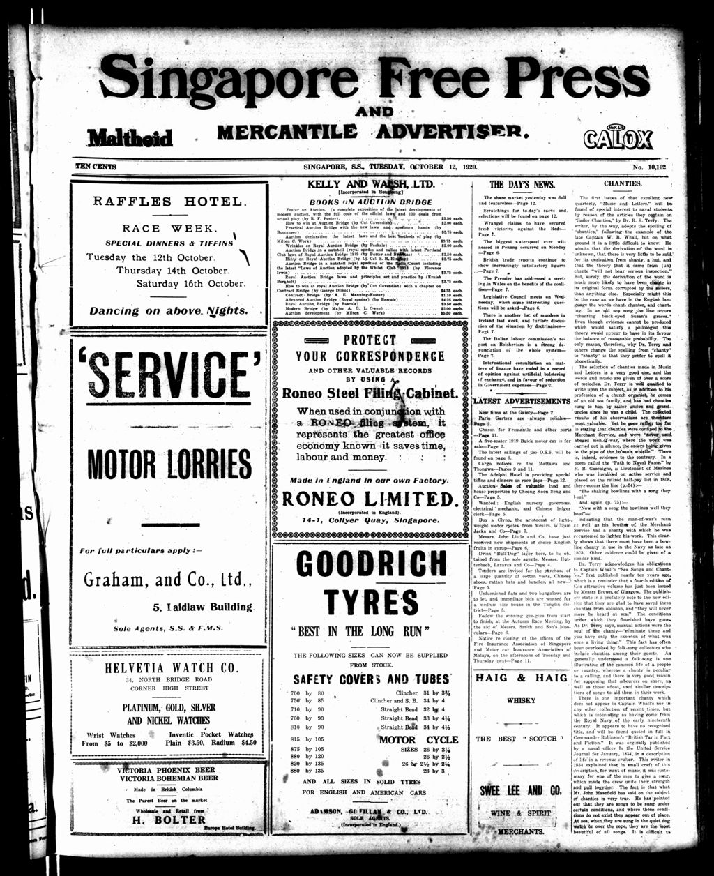 Miniature of Singapore Free Press and Mercantile Advertiser 12 October 1920